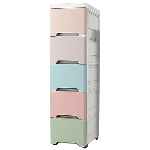 Lagerschrank mit 5 Ebenen, freistehender schmaler Akzentschrank mit Schubladen und Rollen, zusätzliche Sideboards aus Kunststoff für Schlafzimmer, Küchenzubehör, Home Off von HUIMOZ