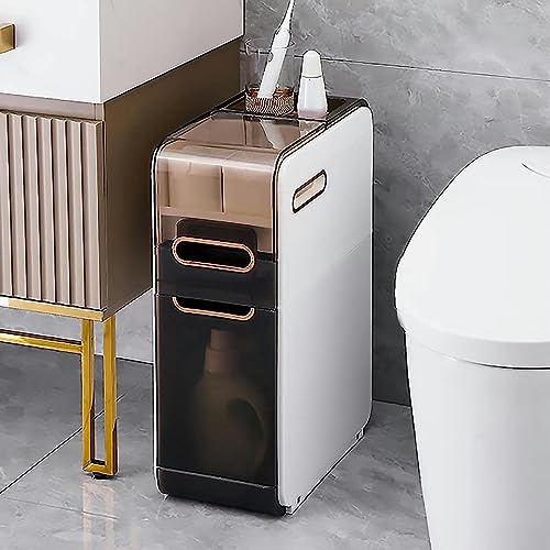Schmaler Badezimmerschrank mit 4 Ebenen, Schubladen und Rollen – Hohes, schmales, vertikales Element für kleine Räume. Großraum-Neiger für Lücken im Schlafzimmer und Bade Schmaler Badezimmerschrank mit 4 Ebenen, Schubladen und Rollen – Hohes, schmales, vertikales Element für kleine Räume. Großraum-Neiger für Lücken im Schlafzimmer und Bade von HUIMOZ