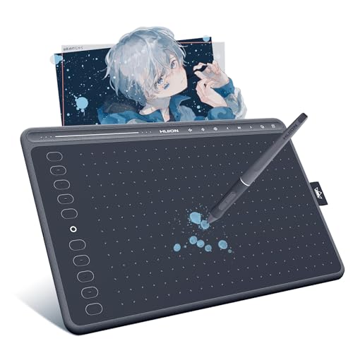 HUION HS611 Grafiktablett, 10,2 x 6,36 Zoll Professionelles Zeichentablett, Batterieloser Digitaler PW500-Stift, Ausgestattet mit Multimedia-Touch-Tasten, Einstellbare Lautstärke, Musik Abspielen,Grau von HUION