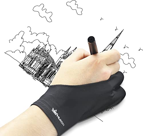HUION Künstler-Zeichenhandschuh für Zeichentablett, Papier-Skizzieren, Kunsthandschuh mit Zwei Fingern für Rechte und Linke Hand, Reduziert Reibung, Elastisches Lycra, Groß von HUION