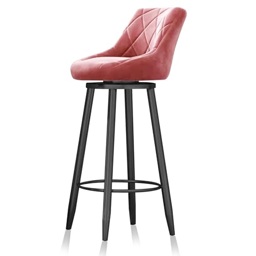HUIRUITON Barhocker 360 ° drehbare Barhocker, Barhocker aus Samt mit Rückenlehne und Fußstütze, Esszimmerstühle for Kücheninseln und Pubs(Black Leg Pink Pad,75cm/29.6in) von HUIRUITON