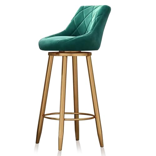HUIRUITON Barhocker 360 ° drehbare Barhocker, Barhocker aus Samt mit Rückenlehne und Fußstütze, Esszimmerstühle for Kücheninseln und Pubs(Gold Leg Green pad,75cm/29.6in) von HUIRUITON
