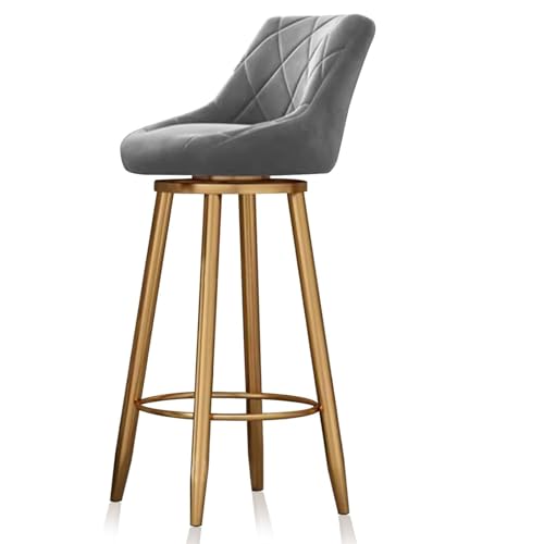 HUIRUITON Barhocker 360 ° drehbare Barhocker, Barhocker aus Samt mit Rückenlehne und Fußstütze, Esszimmerstühle for Kücheninseln und Pubs(Gold Leg Grey pad,75cm/29.6in) von HUIRUITON