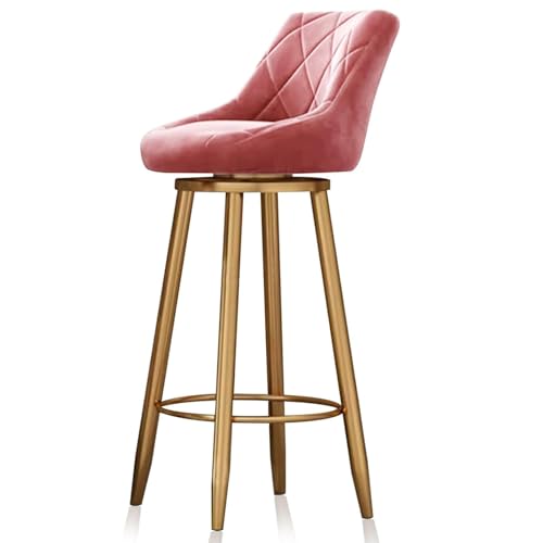 HUIRUITON Barhocker 360 ° drehbare Barhocker, Barhocker aus Samt mit Rückenlehne und Fußstütze, Esszimmerstühle for Kücheninseln und Pubs(Gold Leg pink Pad,75cm/29.6in) von HUIRUITON
