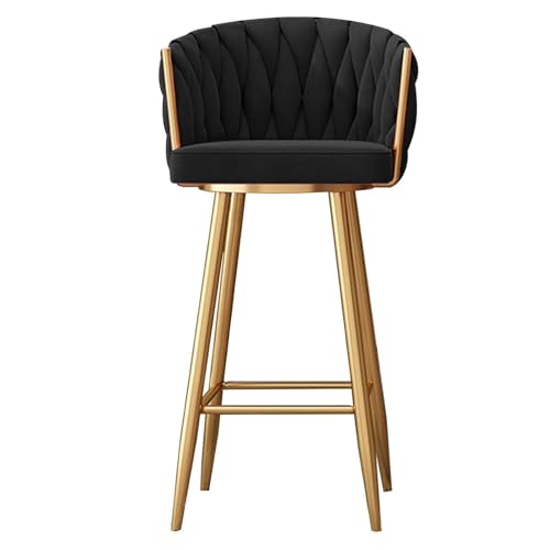 HUIRUITON Barhocker Samt Swivel Barhocker, Moderne Counter Höhe Bar Stuhl mit gewebten Rückenlehne, Barhocker mit Fußstütze für Home Bar Küche(Black,65cm) von HUIRUITON