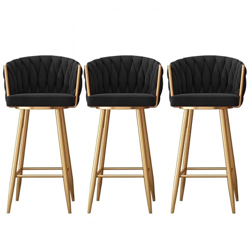 HUIRUITON Barhocker Velvet Swivel Bar Stools Set of 2, Modern Counter Height Bar Chairs with Weaved Backrest Barstools with Footrest(Black,75cm) von HUIRUITON