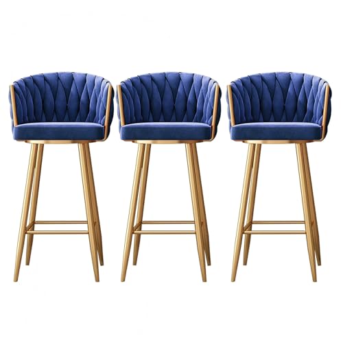 HUIRUITON Barhocker Velvet Swivel Bar Stools Set of 2, Modern Counter Height Bar Chairs with Weaved Backrest Barstools with Footrest(Blue,75cm) von HUIRUITON
