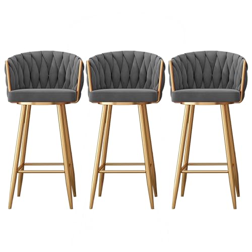 HUIRUITON Barhocker Velvet Swivel Bar Stools Set of 2, Modern Counter Height Bar Chairs with Weaved Backrest Barstools with Footrest(Gray,65cm) von HUIRUITON
