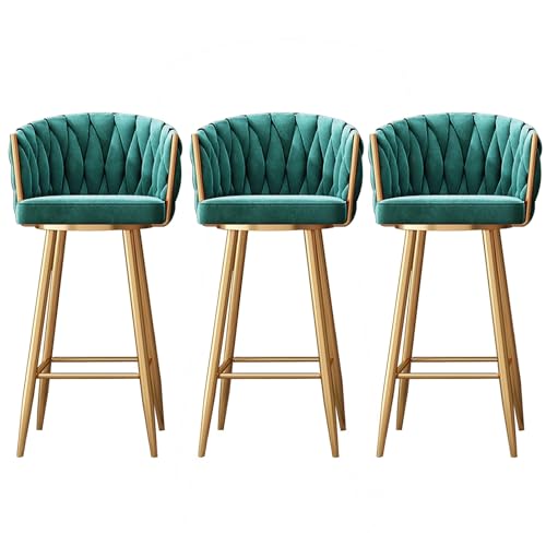 HUIRUITON Barhocker Velvet Swivel Bar Stools Set of 2, Modern Counter Height Bar Chairs with Weaved Backrest Barstools with Footrest(Green,65cm) von HUIRUITON