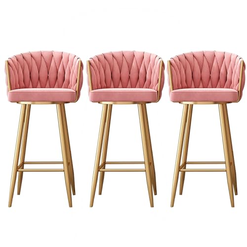HUIRUITON Barhocker Velvet Swivel Bar Stools Set of 2, Modern Counter Height Bar Chairs with Weaved Backrest Barstools with Footrest(Pink,75cm) von HUIRUITON