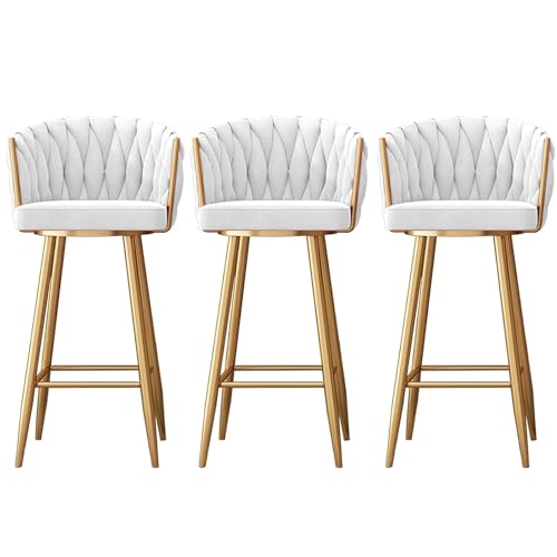 HUIRUITON Barhocker Velvet Swivel Bar Stools Set of 2, Modern Counter Height Bar Chairs with Weaved Backrest Barstools with Footrest(White,65cm) von HUIRUITON