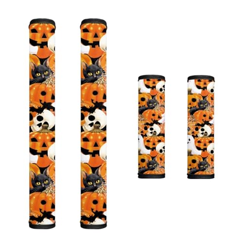 HUISEFOR Halloween Kühlschrankgriffabdeckungen Set mit 4 lustigen Schutzhandschuhen für elektrische Küchengeräte Ersatz fängt Flecken Staub Fingerabdrücke Bauernhaus Küche Dekor 2025 von HUISEFOR