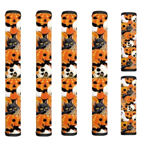 HUISEFOR Kürbis-Türgriff-Abdeckungen für Kühlschrank, Geister-Design, rutschfest, Mikrowellen- und Geschirrspüler-Türschutz, schützt vor Fingerabdrücken, Lebensmittelflecken, Halloween-Dekoration, 6 von HUISEFOR