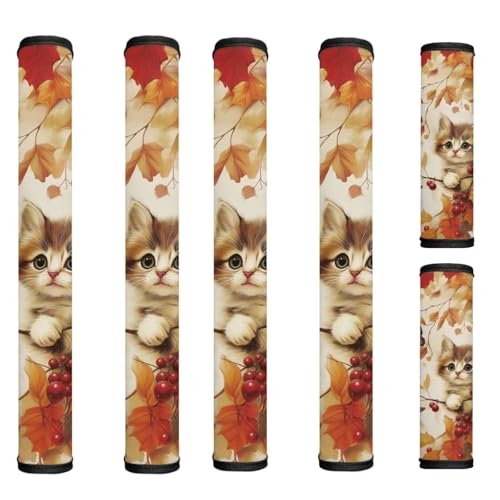 HUISEFOR Niedliche Kühlschrank-Türgriff-Abdeckungen für Katze, Kühlschrank, Türgriff-Abdeckungen, Set mit 6 Stück, für Ofen, Mikrowelle, Geschirrspüler, rutschfest, Herbst-Küchendekoration, Geschenk von HUISEFOR