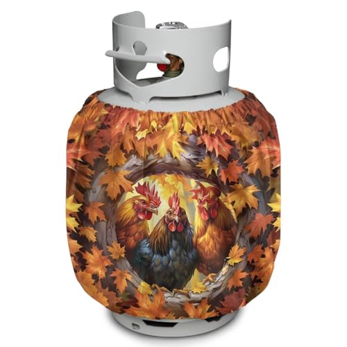 HUISEFOR Propangas-Tankabdeckung mit Huhn-Druck, 9 kg, robuste Gasabdeckung, passend für Standard-Tankzylinder mit 9 kg, lässt sich leicht auf Ihren Propangas-Tank schieben, Outdoor-Grillzubehör von HUISEFOR