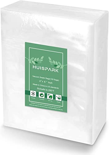 Vakuumversiegelungsbeutel 10 x 15cm/4 x 6 Zoll 100 Stück Lebensmittel Vakuumversiegelungsbeutel Geruchsschutzbeutel, Heavy Duty, Pannenschutz, kochfest, einfrierbar, BPA frei von HUISPARK