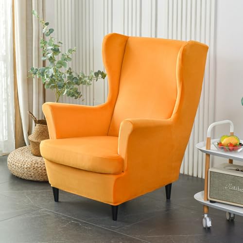2-Teilig Ohrensessel Überzug,Ohrensessel Schonbezüge 2 Stück Stretch Flügel Stuhl Abdeckungen Mit Armen Solid Farbe Flügel Zurück Sessel Sofa Abdeckungen Mit Elasti(Size:1pcs,Color:Orangefarbe) von HUIZHENSHENG