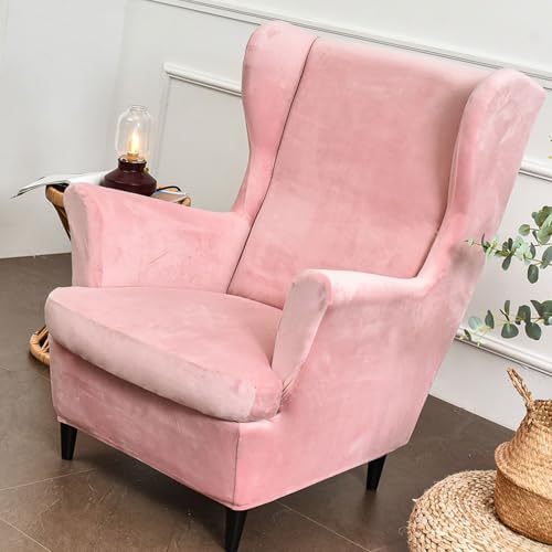 2-Teilig Ohrensessel Überzug,Ohrensessel Schonbezüge 2 Stück Stretch Flügel Stuhl Abdeckungen Mit Armen Solid Farbe Flügel Zurück Sessel Sofa Abdeckungen Mit Elastischen B(Size:1pcs,Color:Nude Pink) von HUIZHENSHENG