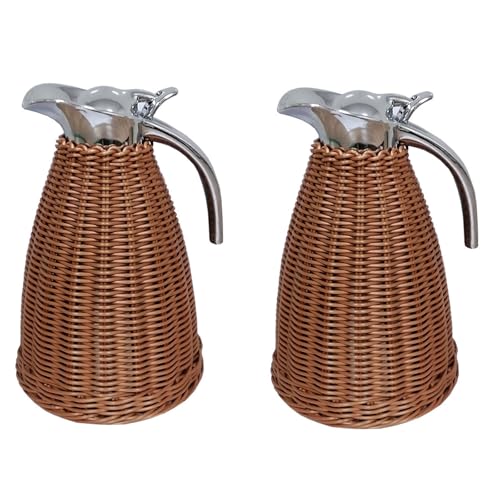 Edelstahlkaffee Wärmekaraffe ， Rattan Thermalkrug, 1,5 Liter/50 Unzen Doppelmauerte-vakuum Inhülsen ， 12-stunden-hitze Und 24-stunden-kaltretention ， 2 Stcs(Color:Kaffee) von HUIZHENSHENG