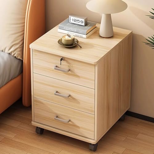 HUIZHENSHENG Nachttische Mit 3 Schubladen, Kleiner Nachtständer, Nachttisch Mit Schloss, Nachttisch Mit Rädern, Seitentische Mit Lagerung Für Wohnzimmer, Schlafzimmer(Color:Maple Color) von HUIZHENSHENG