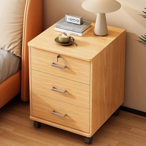 HUIZHENSHENG Nachttische Mit 3 Schubladen, Kleiner Nachtständer, Nachttisch Mit Schloss, Nachttisch Mit Rädern, Seitentische Mit Lagerung Für Wohnzimmer, Schlafzimmer(Color:Oak Color) von HUIZHENSHENG