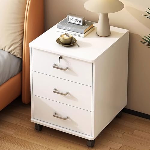 HUIZHENSHENG Nachttische Mit 3 Schubladen, Kleiner Nachtständer, Nachttisch Mit Schloss, Nachttisch Mit Rädern, Seitentische Mit Lagerung Für Wohnzimmer, Schlafzimmer(Color:White) von HUIZHENSHENG