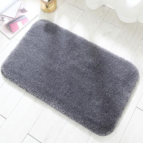 HUIZHENSHENG Saugfente Weiche Mikrofaser -Shaggy Mattenmaschine Waschbar Dicke Plüschteppiche Für Dusche, Badteppich Nicht -schlupf -badmatte(Size:50x80cm,Color:Dunkelgrau) von HUIZHENSHENG