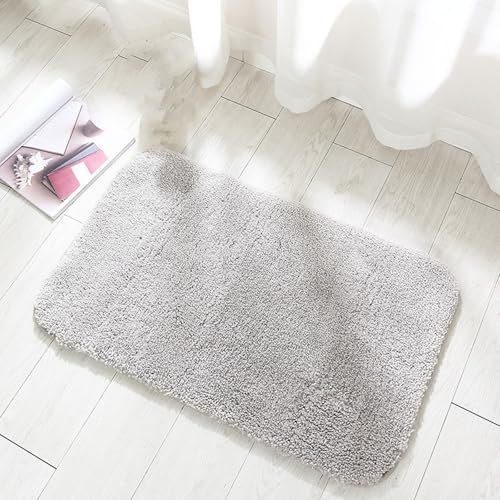 HUIZHENSHENG Saugfente Weiche Mikrofaser -Shaggy Mattenmaschine Waschbar Dicke Plüschteppiche Für Dusche, Badteppich Nicht -schlupf -badmatte(Size:50x80cm,Color:Hellgrau) von HUIZHENSHENG