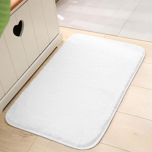 HUIZHENSHENG Saugfente Weiche Mikrofaser -Shaggy Mattenmaschine Waschbar Dicke Plüschteppiche Für Dusche, Badteppich Nicht -schlupf -badmatte(Size:50x80cm,Color:Weiß) von HUIZHENSHENG