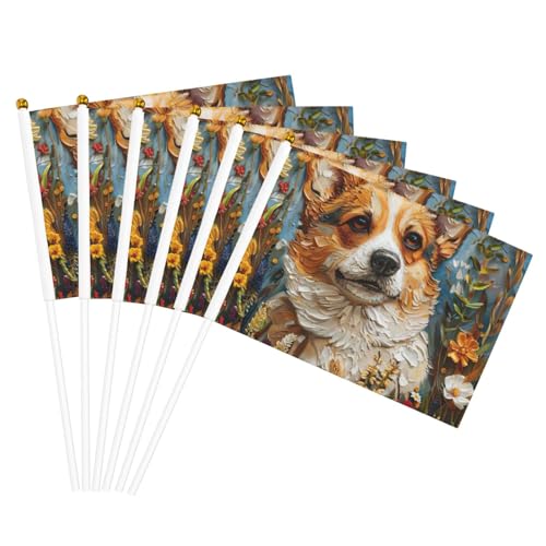 Corgi Floral Flowers Spring Garden Print Handheld Flag Versatile Flags Wedding Birthday Holiday Sports Decor Parade Show von HUIopq