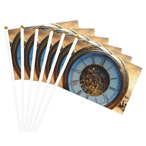 Gears Clock Bronze Century Print Handheld Flag Versatile Flags Wedding Birthday Holiday Sports Decor Parade Show von HUIopq