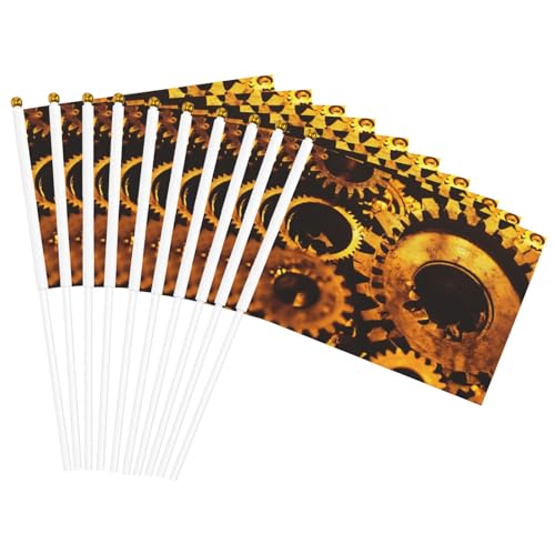 Gears Clock Bronze Century Print Handheld Flag Versatile Flags Wedding Birthday Holiday Sports Decor Parade Show von HUIopq
