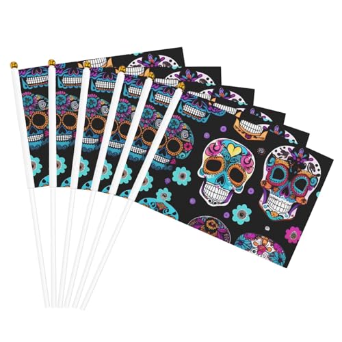 Sugar Skull Print Handheld Flag Versatile Flags Wedding Birthday Holiday Sports Decor Parade Show von HUIopq