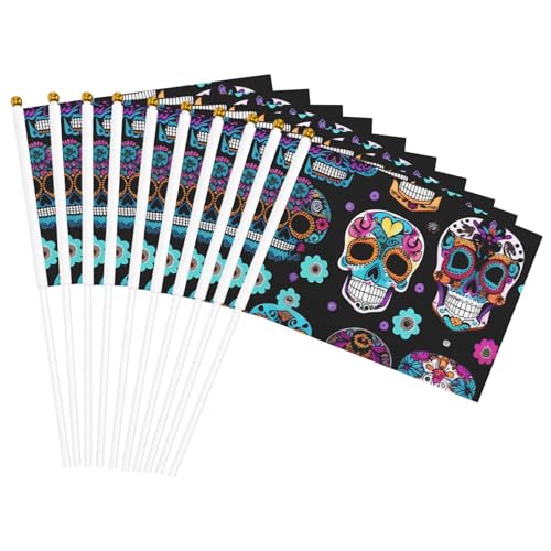 Sugar Skull Print Handheld Flag Versatile Flags Wedding Birthday Holiday Sports Decor Parade Show von HUIopq