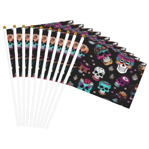Sugar and Skulls Style Print Handheld Flag Versatile Flags Wedding Birthday Holiday Sports Decor Parade Show von HUIopq