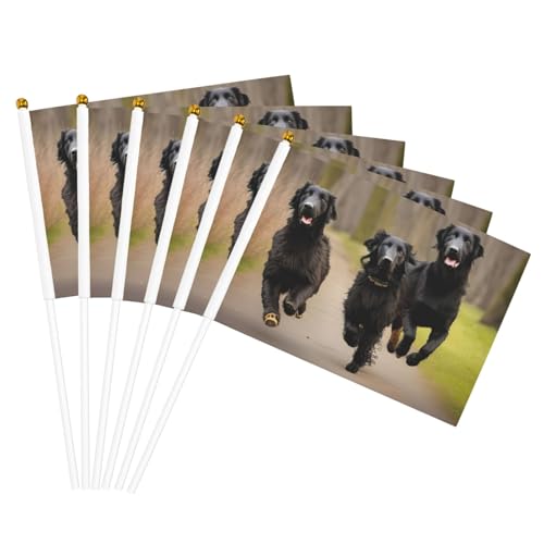 Trotting Flat Coated Retrievers Paw Print Handheld Flag Versatile Flags Wedding Birthday Holiday Sports Decor Parade Show von HUIopq
