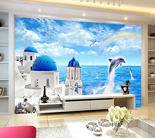 Fototapete 3D Effekt - 3D Tapete - Traum Schloss Griechenland Ägäis Tapeten 3D Vliestapete Moderne Wandbilder Wanddeko - 250x175cm von HUIwallpaper