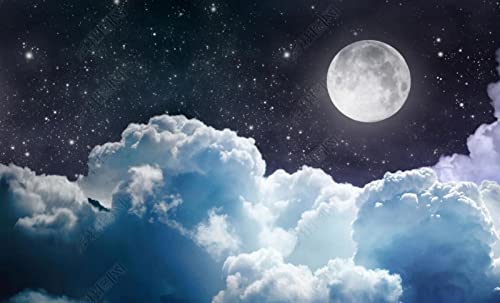 Fototapete 3D Effekt Kinderzimmer Deko Sternenhimmel Mond Weiße Wolken Tapete Wandbild Tapeten Für Wohnzimmer Schlafzimmer -HUI238975 300x210cm von HUIwallpaper