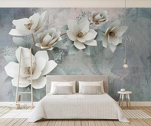 Fototapete 3D Effekt Tapete Geprägtes Ölgemälde Mit Weißen Blumen Tapeten Vliestapete Kinderzimmer Deko Schlafzimmer Wandbilder Wohnzimmer von HUIwallpaper