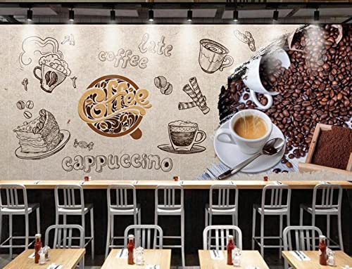 Fototapete 3D Effekt Tapete Handgezeichneter Retro-Kaffee Tapeten Vliestapete Kinderzimmer Deko Schlafzimmer Wandbilder Wohnzimmer 200x140cm von HUIwallpaper