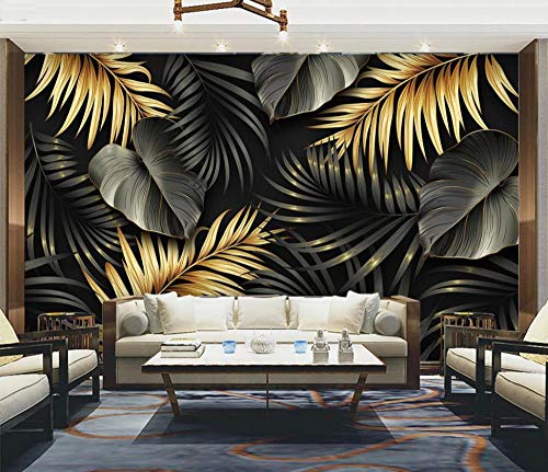 Tapete 3D Fototapete Handgezeichnet Schwarz Gold Blatt Moderne Wandtapete Murals Fototapete 3D Tapete Effekt Vlies Wandbild Schlafzimmer Poster Dekoration -150x105CM-L von HUIwallpaper