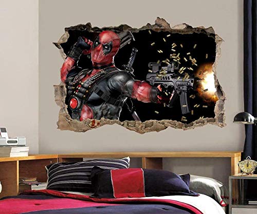 HUJL Wandtattoo DEADPOOL 3D Smashed Wandtattoo Grafik Wandaufkleber Home Decor Art von HUJL