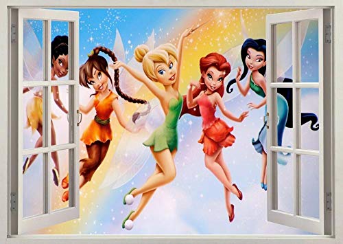 HUJL Wandtattoo Prinzessin Tinkerbell Schlafzimmer 3D Fenster Wandaufkleber Poster Vinyl Aufkleber von HUJL