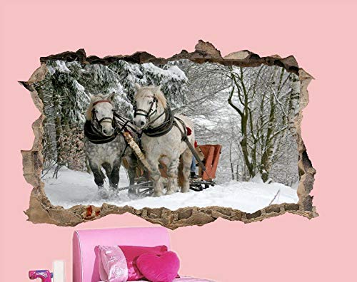 HUJL Wandtattoo Zwei kleine Pferde im Winter sehen das dekorative Abziehbild des 3D-Wandaufkleberraums von HUJL