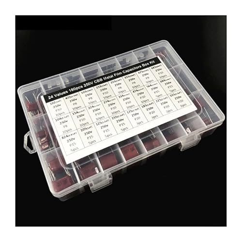 HUJWLBWF 24 Values 180pcs 250V 1nF to 3.3uF (102~335) 10nF 47nF 100nF 0.1uF 0.47uF 1uF 1.5uF CBB Metal Film capacitors Assortment Kit Box von HUJWLBWF