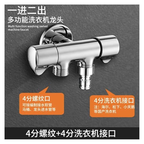 yaoqijie Dreieckventil Edelstahl Silber Wasserteiler Dual Use Dual Outlet One In Two Out Three Way Waschmaschine Wasserhahn Spezial lasting(Valve-C) von HUKILU