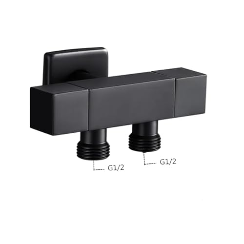 yaoqijie G1/2 Dreiwegeventil Messing Eins rein Zwei raus Doppelwasser-Winkelventil Waschmaschine Toiletten-Absperrventil Multifunktionshahn Schwarz lasting(Black1) von HUKILU