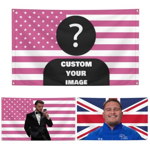 HUKQWX Personalisierte Flagge - personalisiert mit Deinen Texten & Fotos Personalisierte Werbeflagge Benutzerdefinierte Flagge Wetterfeste Fahnen und Flaggen mit Messing - doppelseitig - 2.5X4 FT von HUKQWX