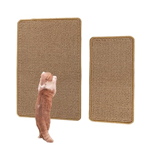 HULAGU 2 Stück Kratzmatte Katze Wand Kratzteppich Sisal Katzenkratzmatte Sisalmatte (60 x 40cm, 50 x 25cm) rutschfest Kratzbretter für Katze Kratzpads Kratzschutz für Sofa Beige von HULAGU