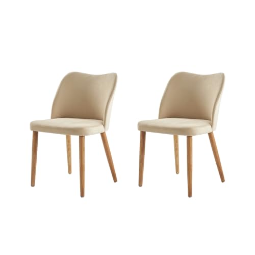HULALA HOME 2er Set Esszimmerstühle, Schminktischstuhl, bequemer Küchenstuhl mit Holzbeinen für Wohnzimmer, Schlafzimmer und Esszimmer, Beige von HULALA HOME